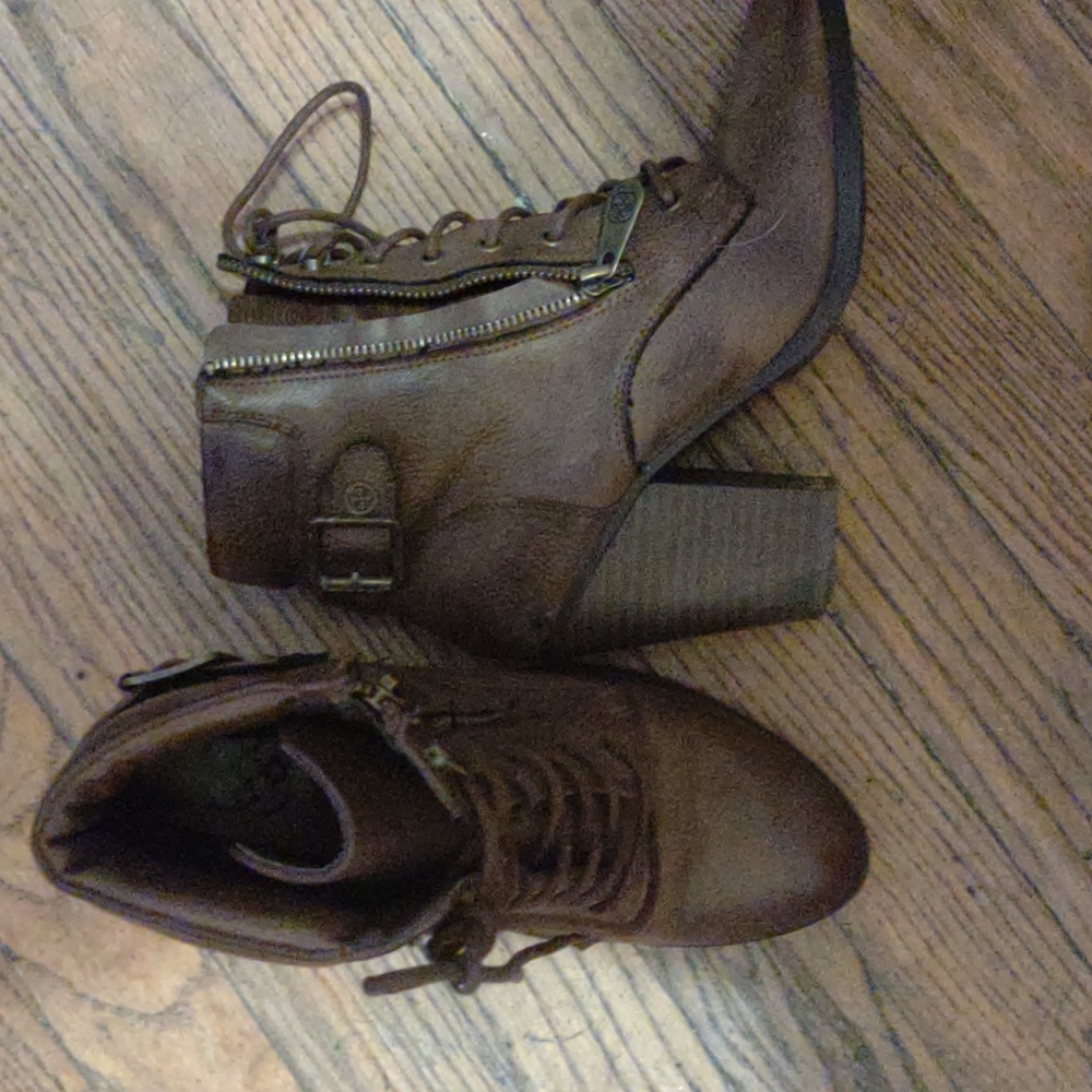 Zipper and lace heeled boots